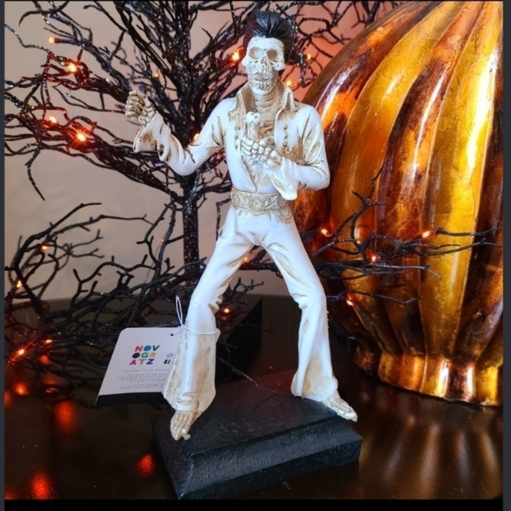 Skeleton Elvis Bone Figure Statue Tabletop Goth Decor Halloween Day Of Dead NEW